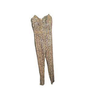 Shop 17 Gold Leopard Sequin Jumpsuit Size L Spaghetti Straps Zipper Closure NWT